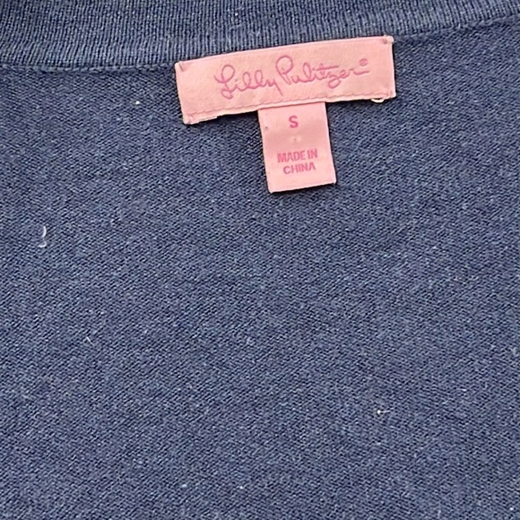 Lilly Pulitzer S Silk Cotton Navy Blue V Neck Button Cardigan Soft Sweater - Picture 7 of 12